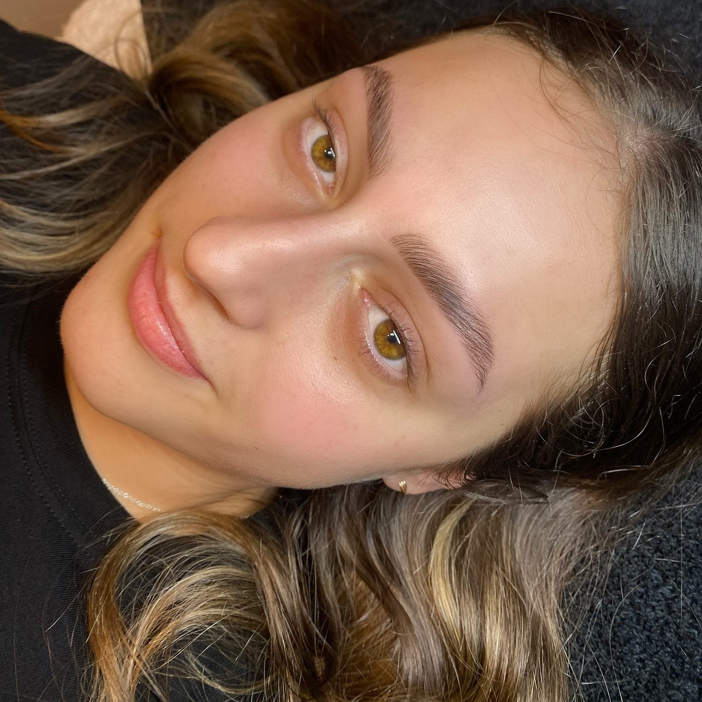 Brow lamination with a soft tint, close-up